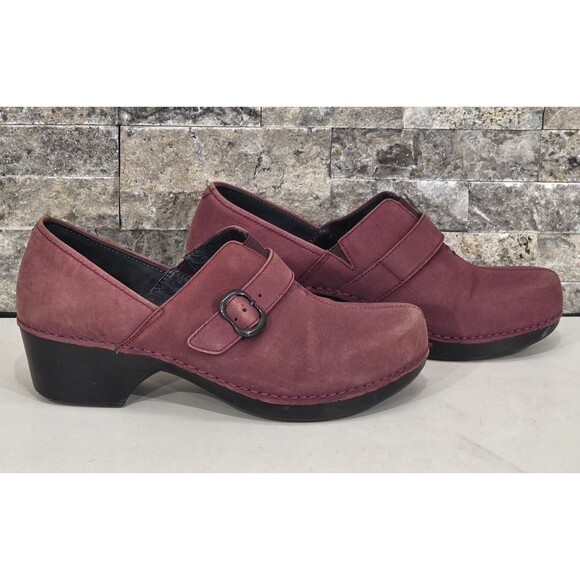 Dansko Tamara Professional Clogs Nubuck Leather Buckle Comfort Shoe Wine 40 | 10 - Picture 2 of 13